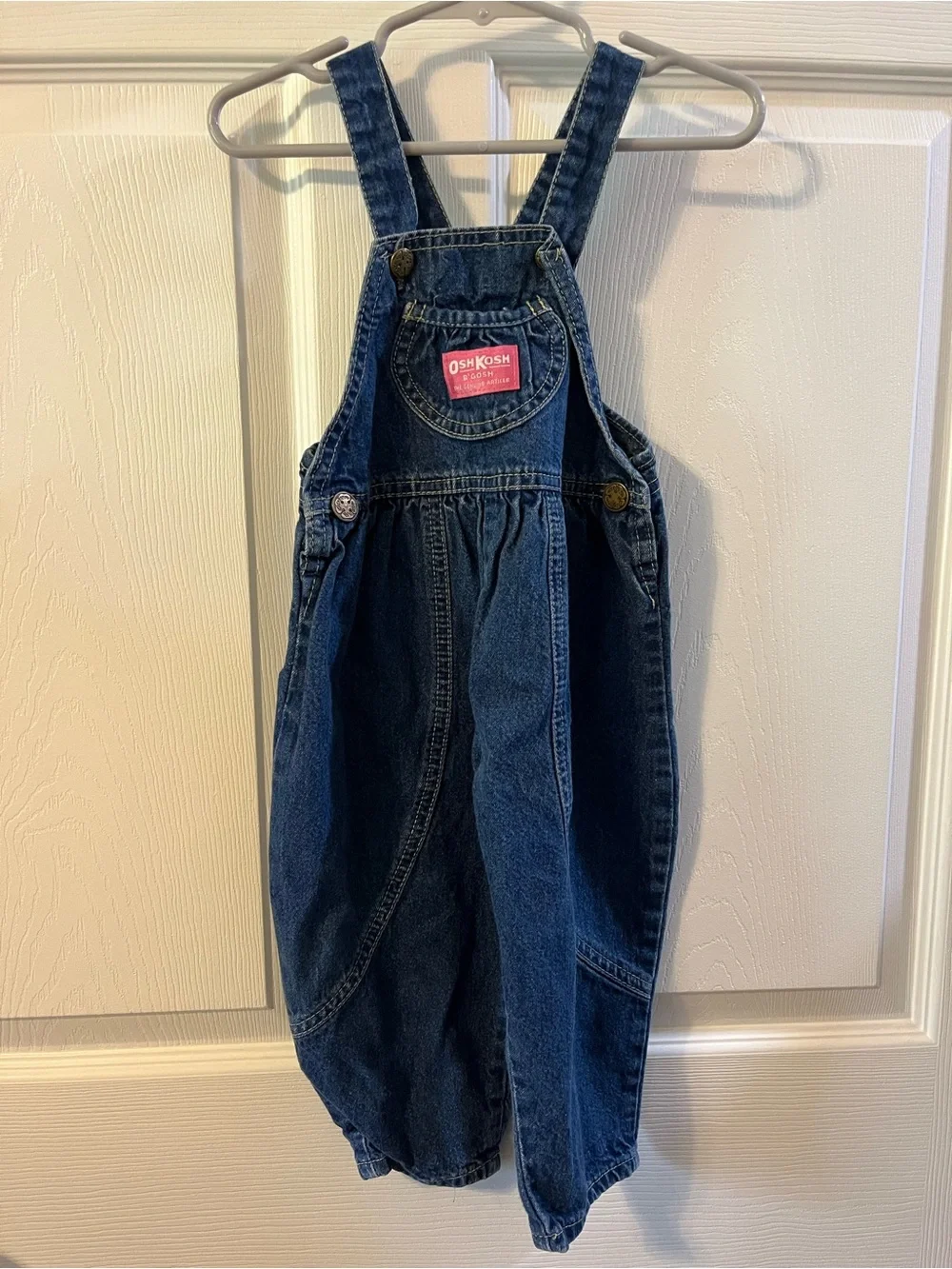 OshKosh B'gosh Dark Blue Denim Overalls with Pink Logo Patch